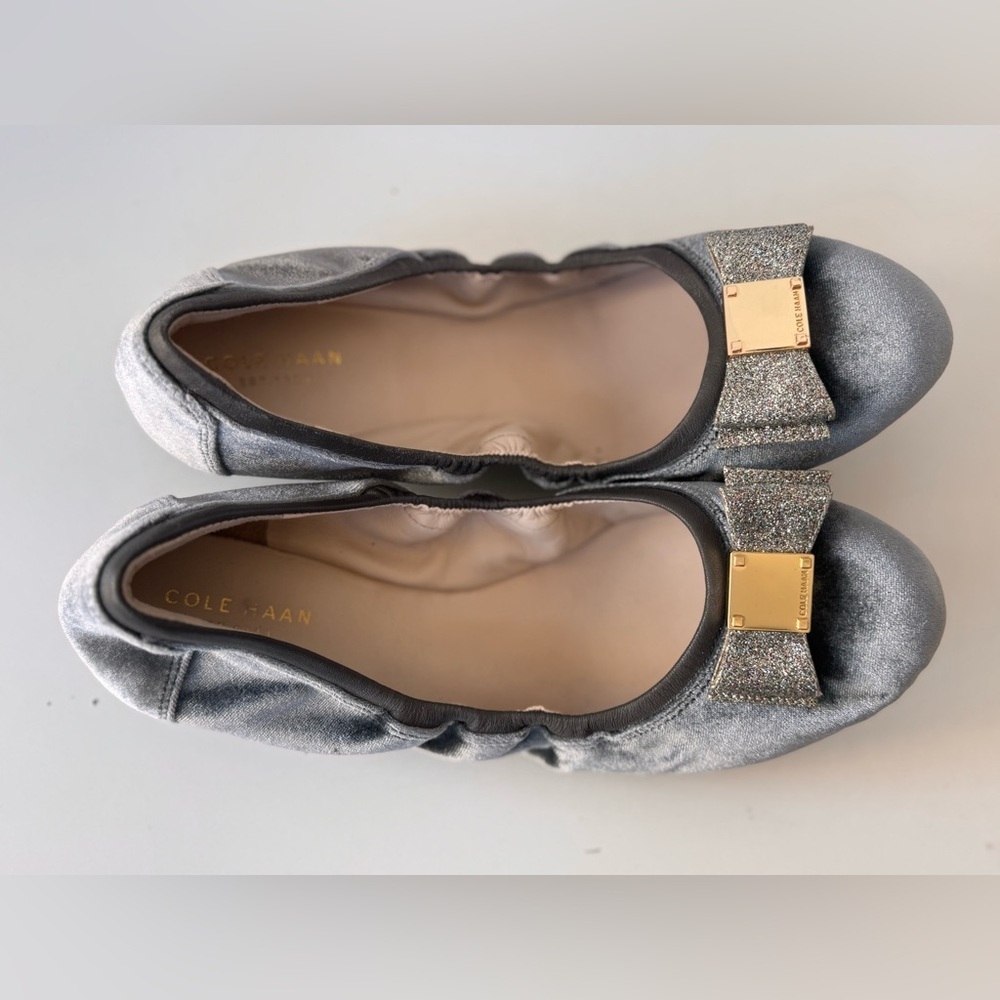 Cole Haan Tali Bow Ballet Flat Shoes Grey Velour Velvet Women’s Size 10 - Picture 6 of 8